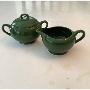Vintage Green Ceramic Sugar & Creamer Set